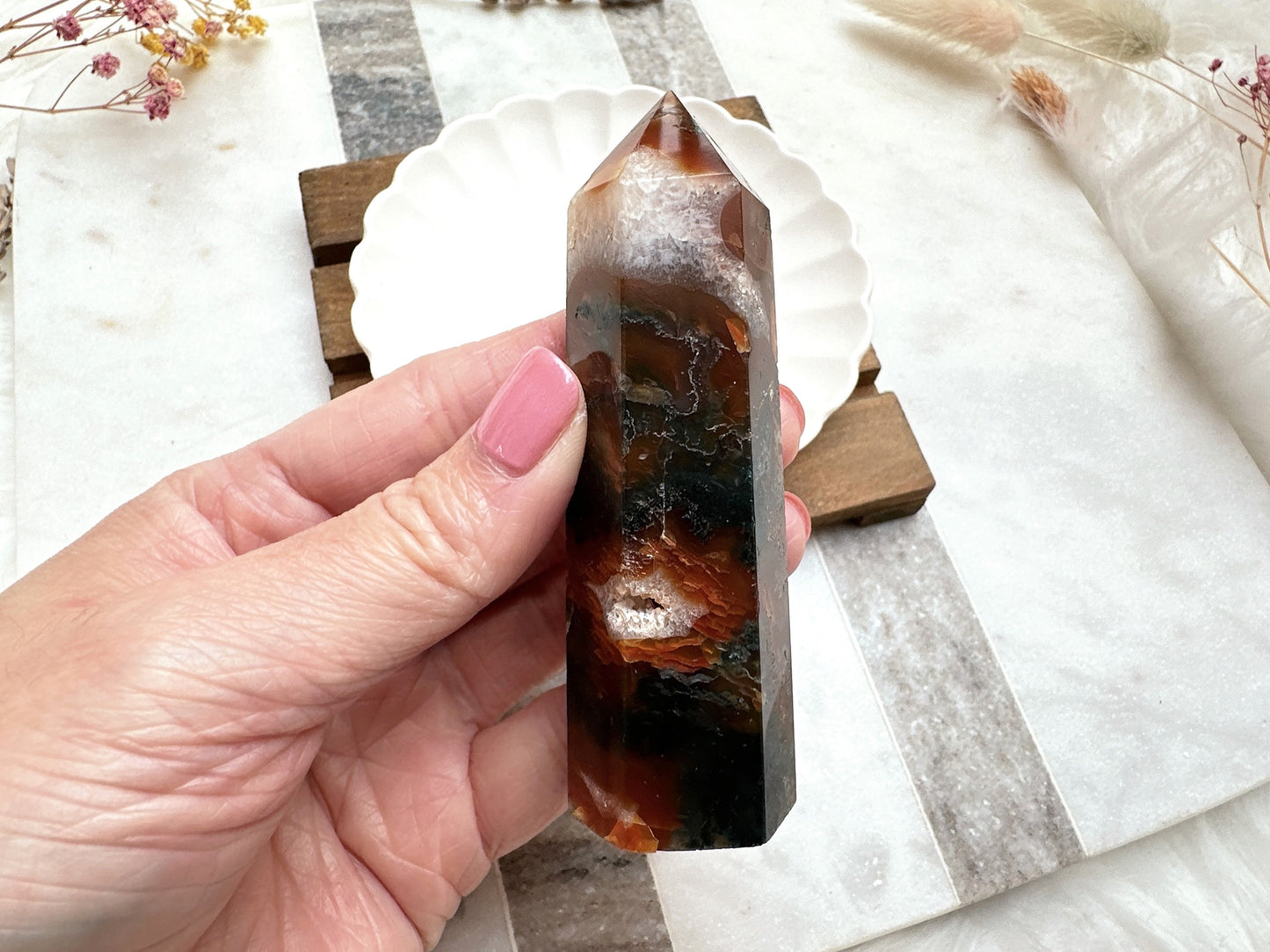 Small Red Moss Agate Tower Obelisk