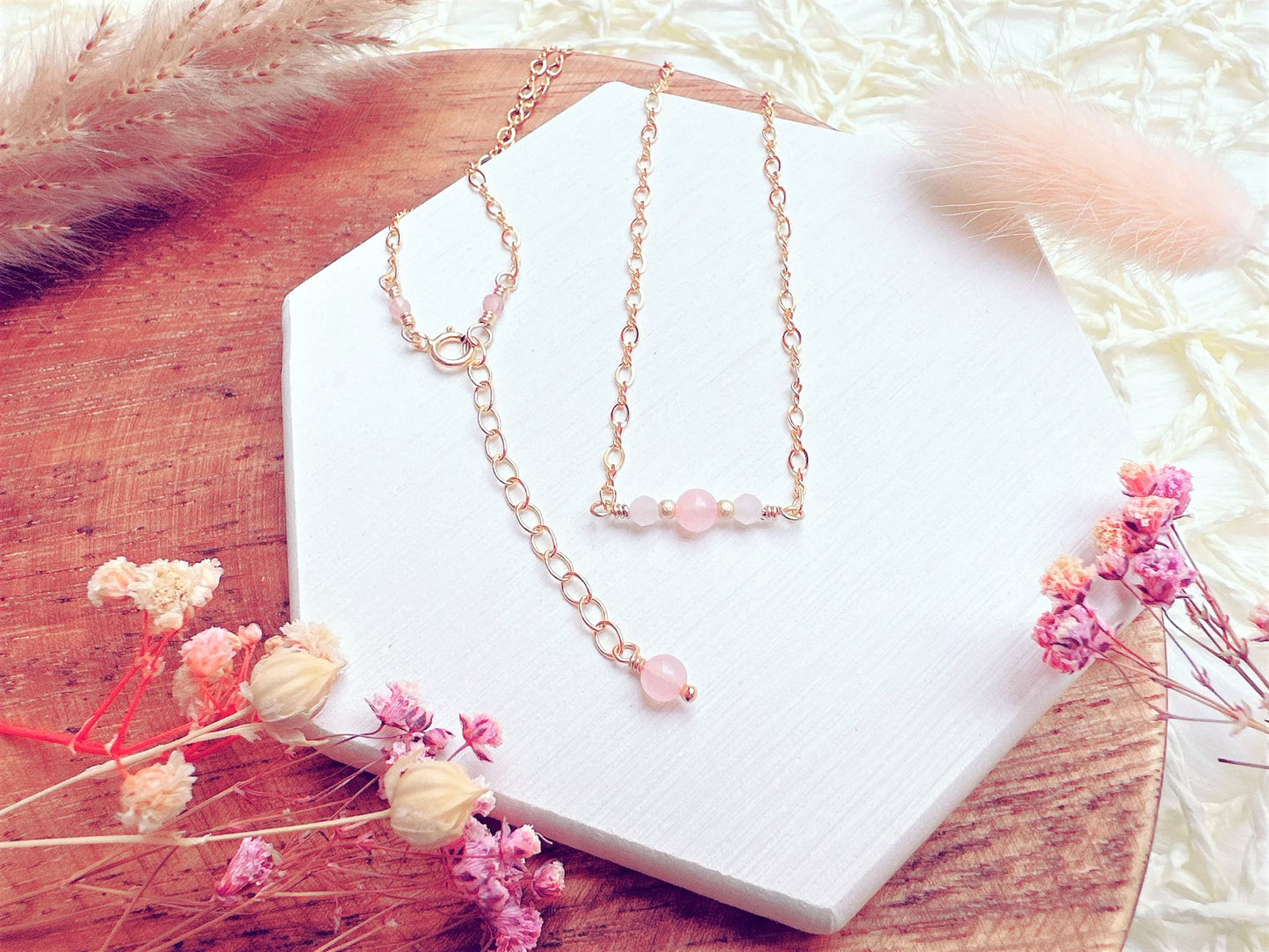 Rose Quartz Gold Chain Necklace