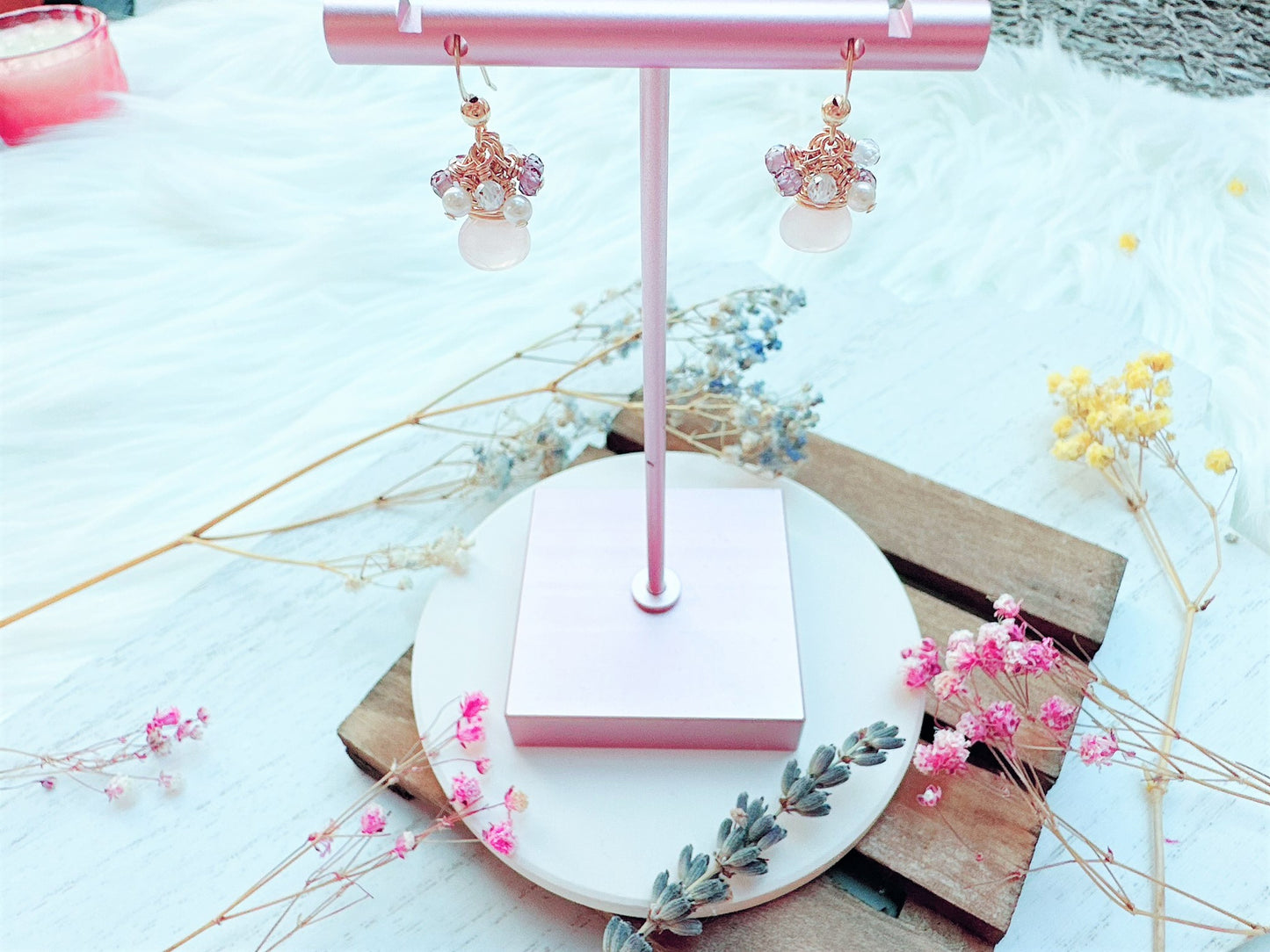 Rose Quartz and Gemstone Cluster Earrings