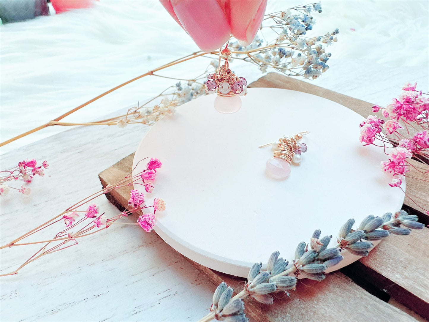 Rose Quartz and Gemstone Cluster Earrings