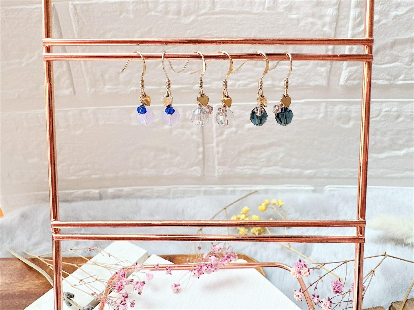 Cute Crystal Earrings with Mini Heart Charm