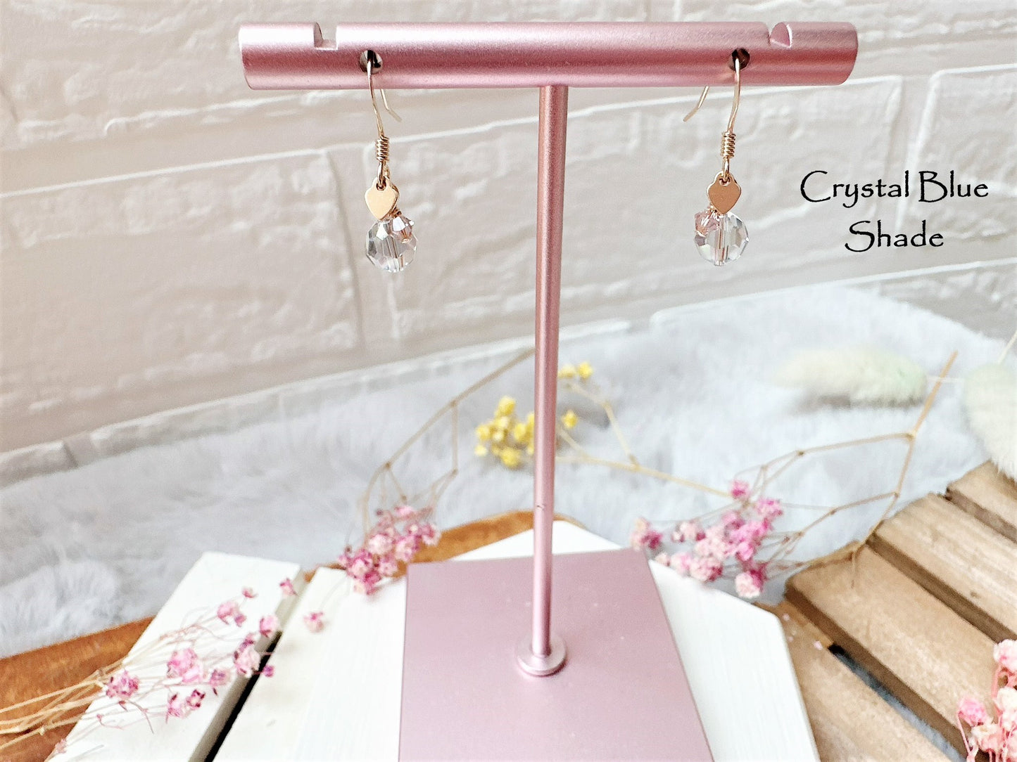 Cute Crystal Earrings with Mini Heart Charm
