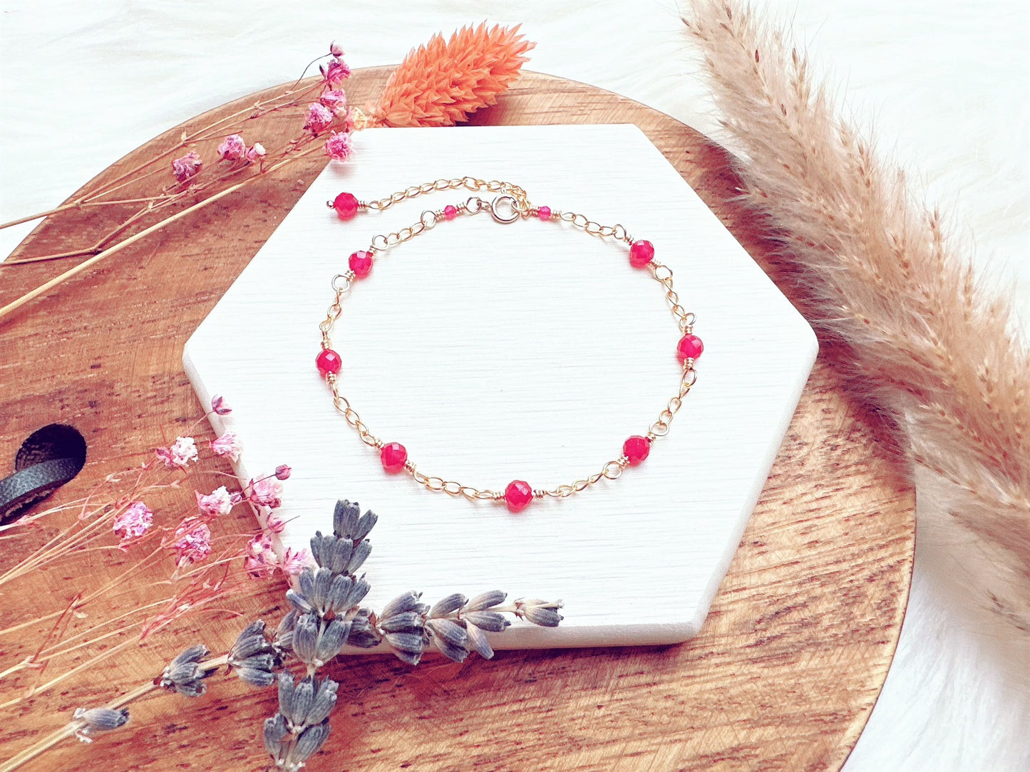 Ruby Gold Chain Bracelet