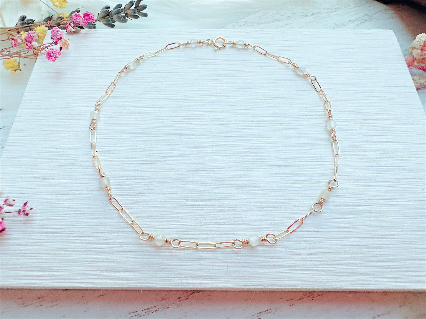 Mini Silver Flash Moonstone Gold Chain Anklet