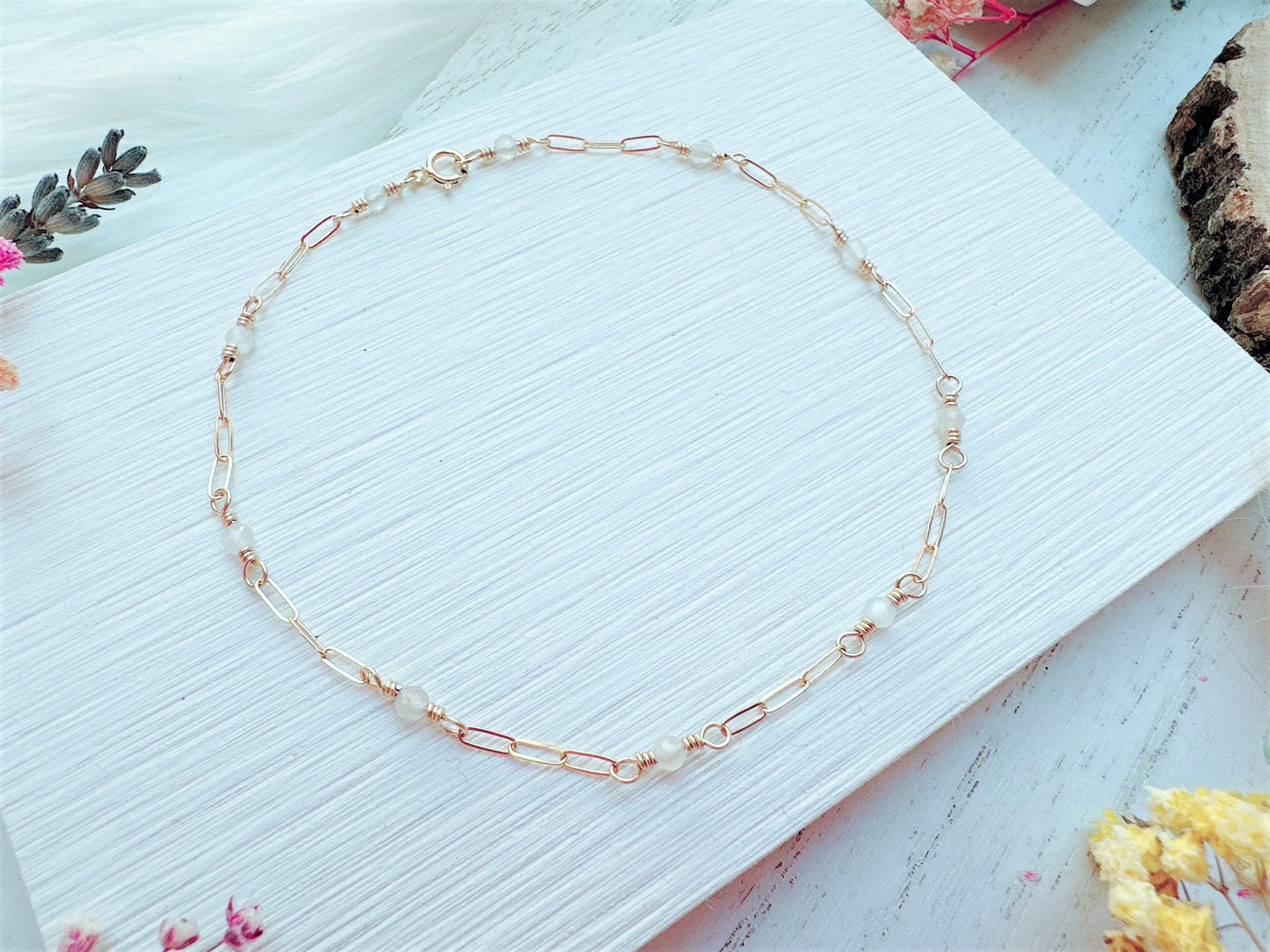 Mini Silver Flash Moonstone Gold Chain Anklet