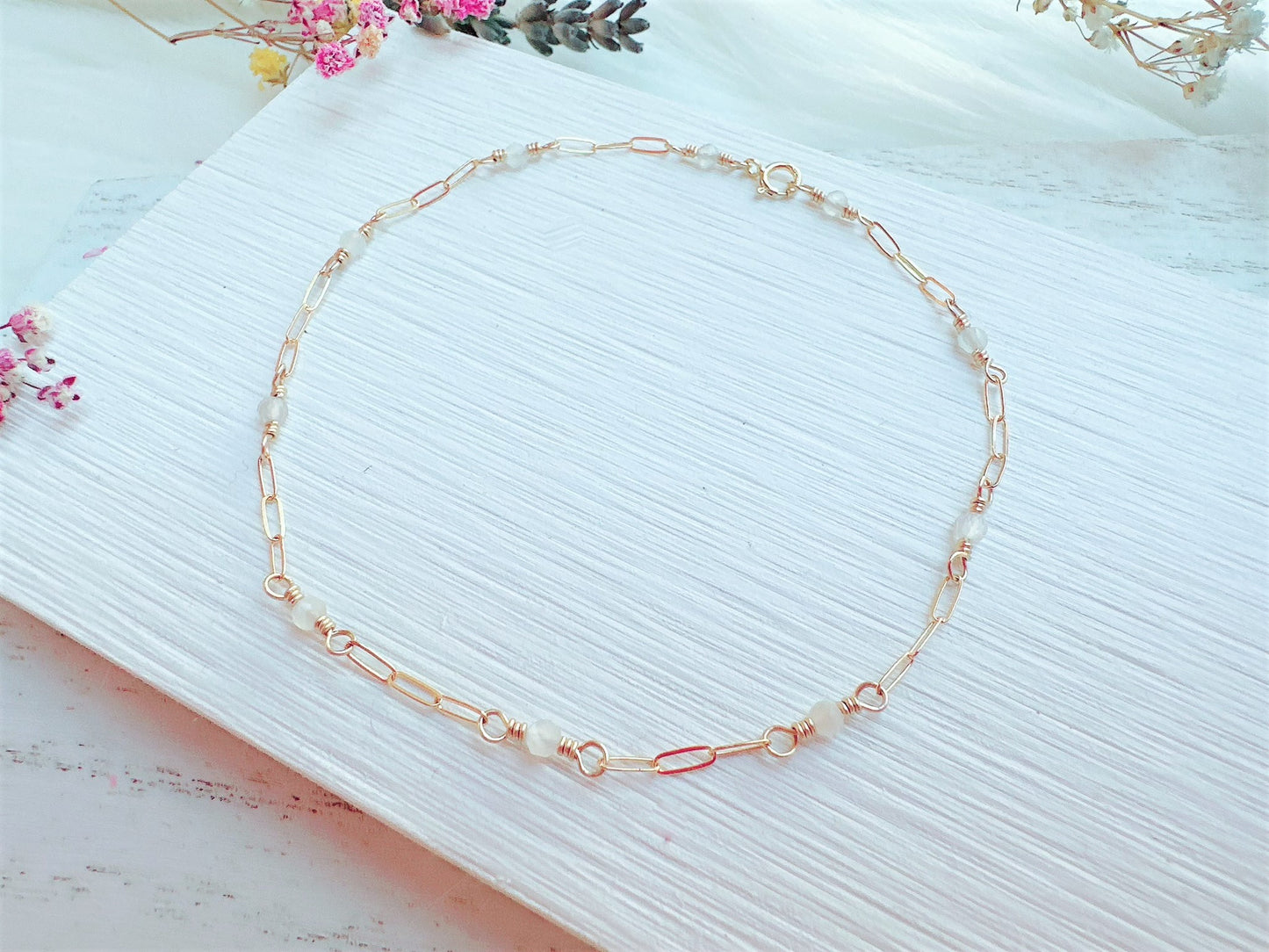 Mini Silver Flash Moonstone Gold Chain Anklet