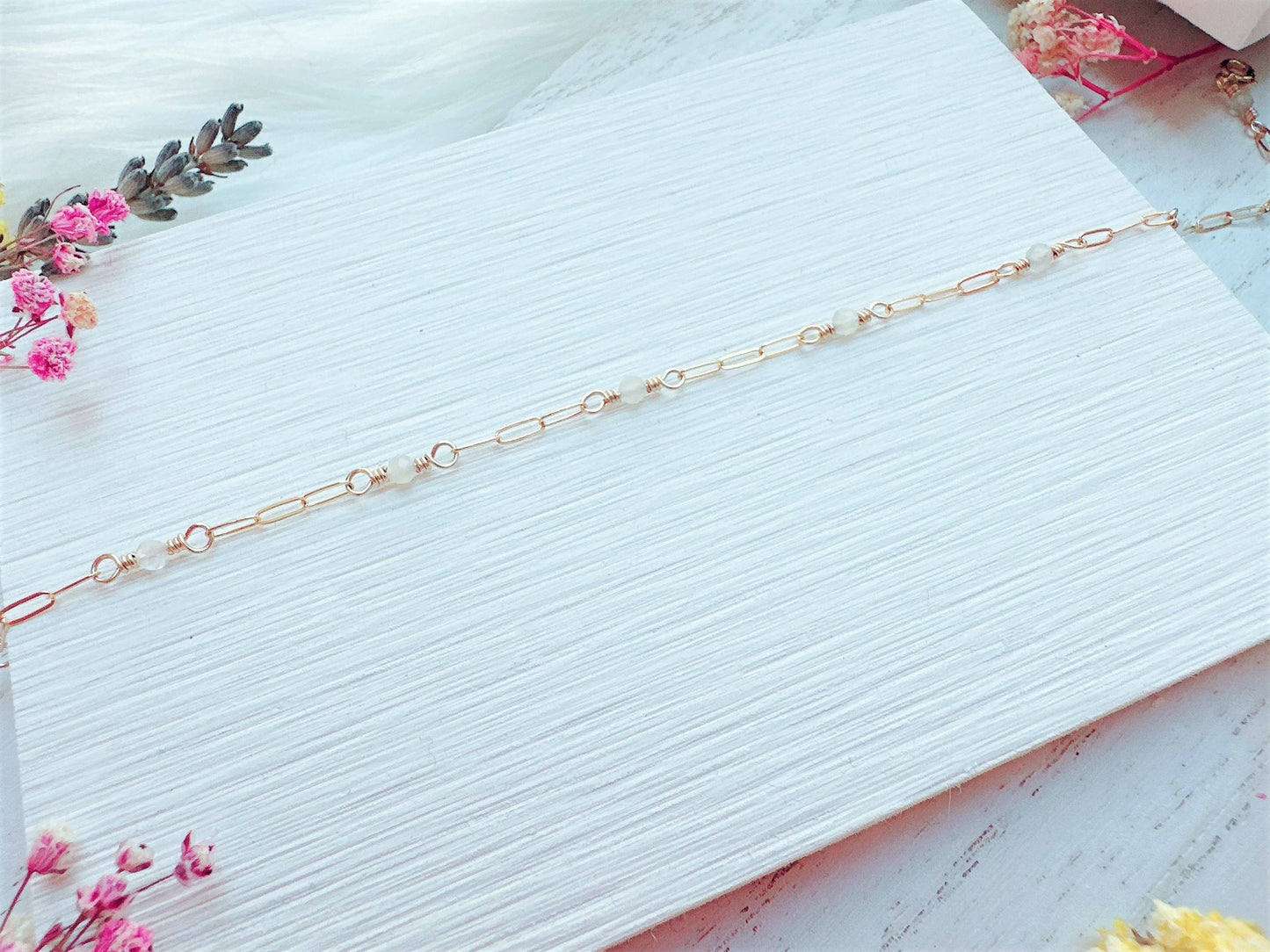 Mini Silver Flash Moonstone Gold Chain Anklet