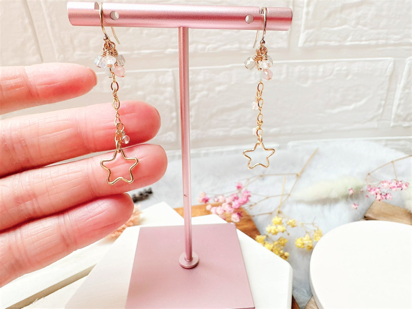 Mini Gemstone Cluster Earrings with Star Charm