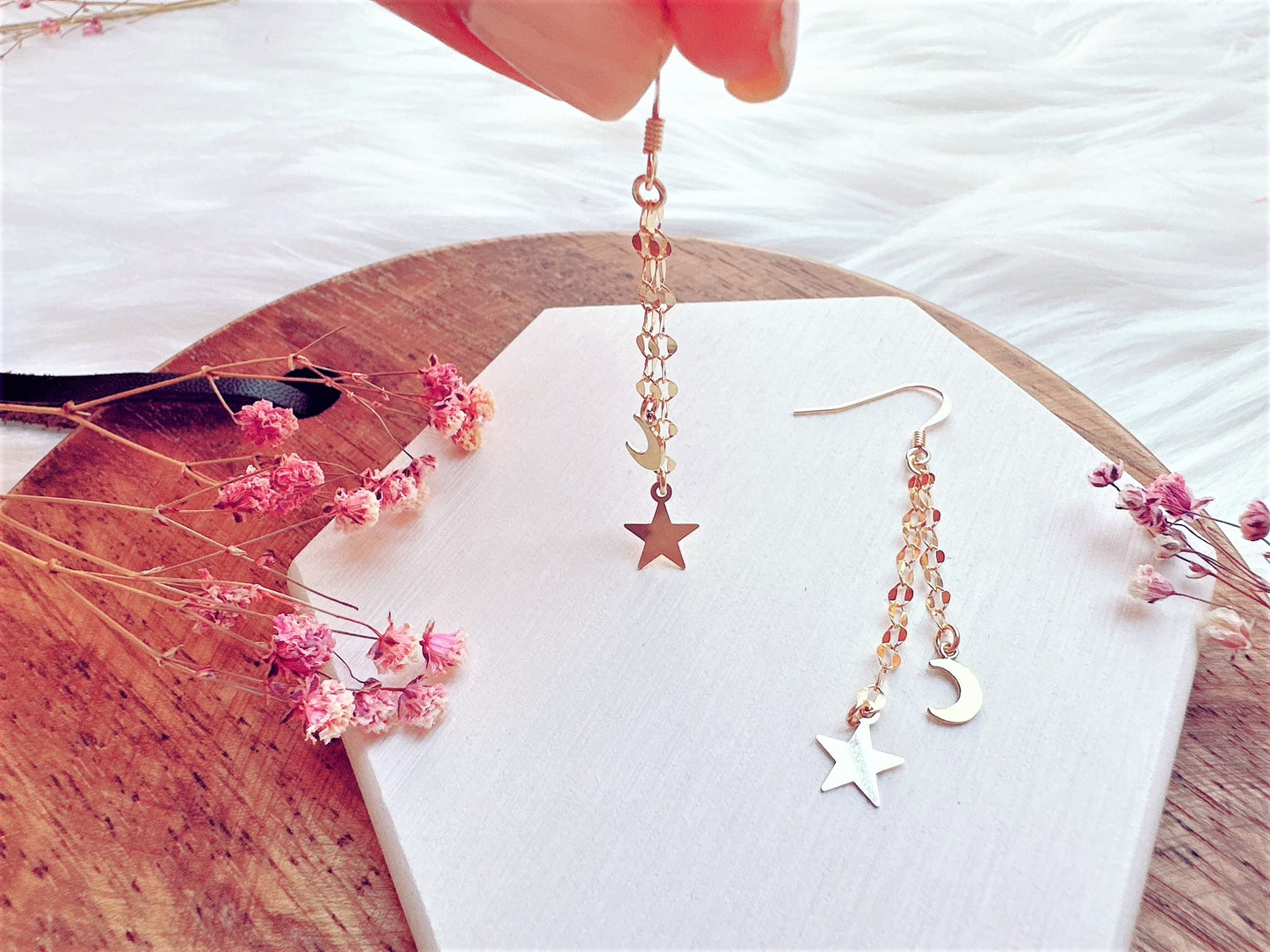 Chain Drop Earrings with Moon and Star Charms