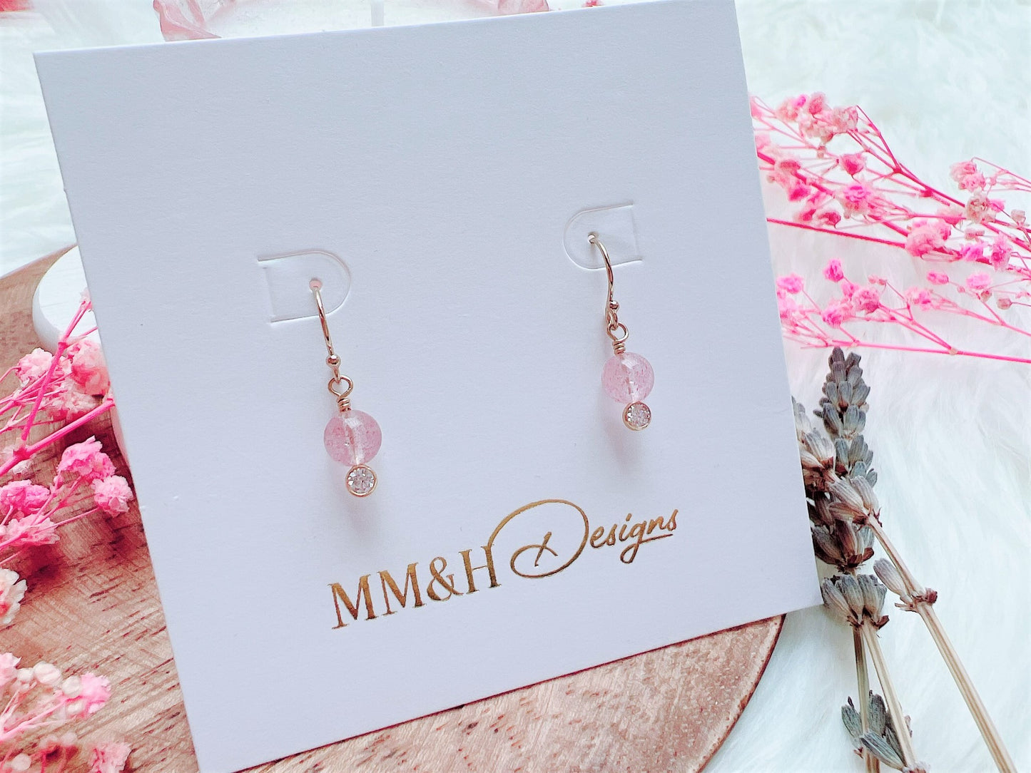Strawberry Quartz and Cubic Zirconia Earrings