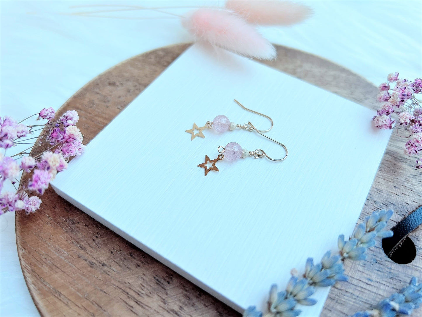 Strawberry Quartz Earrings with Star Charm