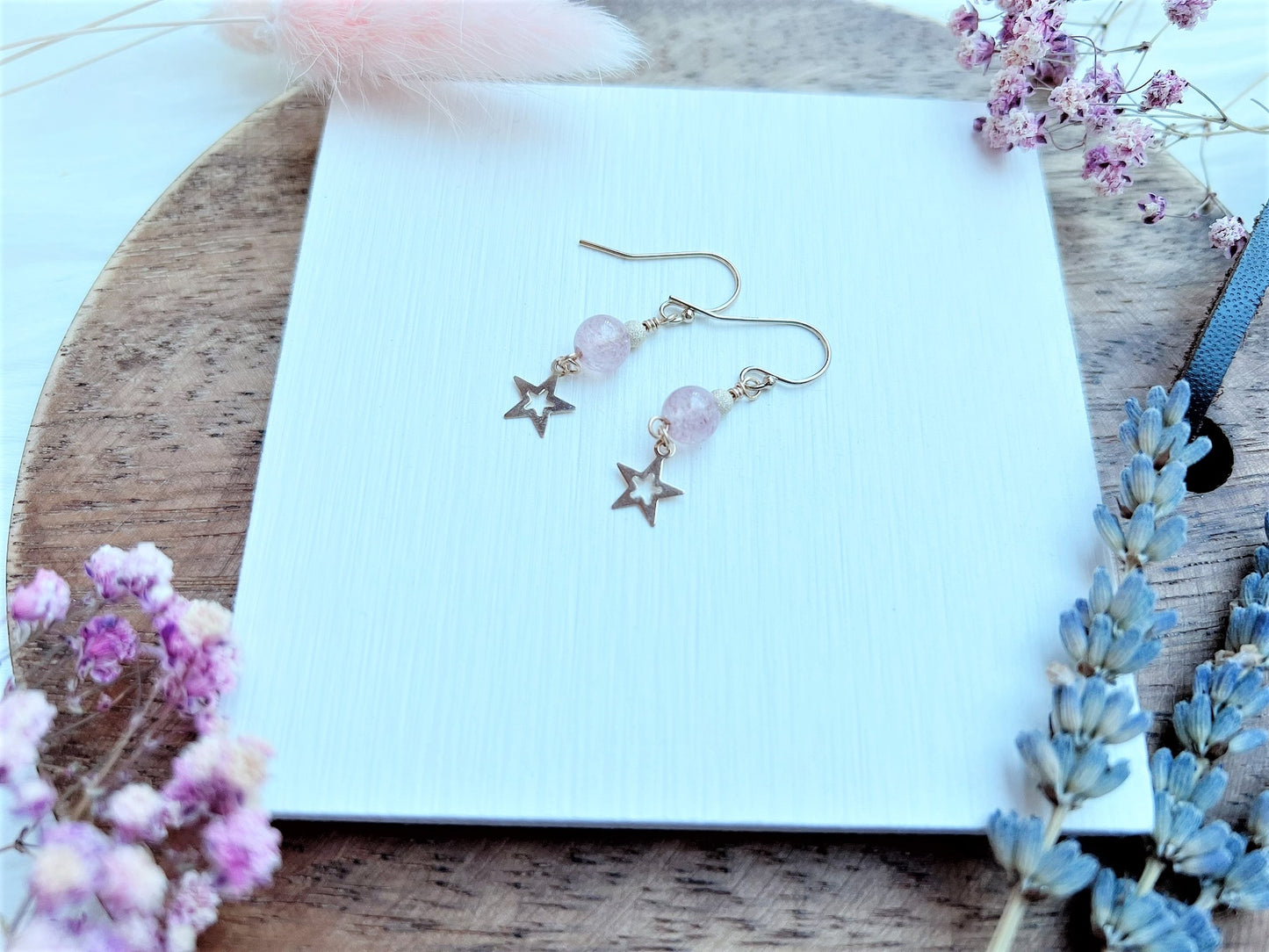 Strawberry Quartz Earrings with Star Charm