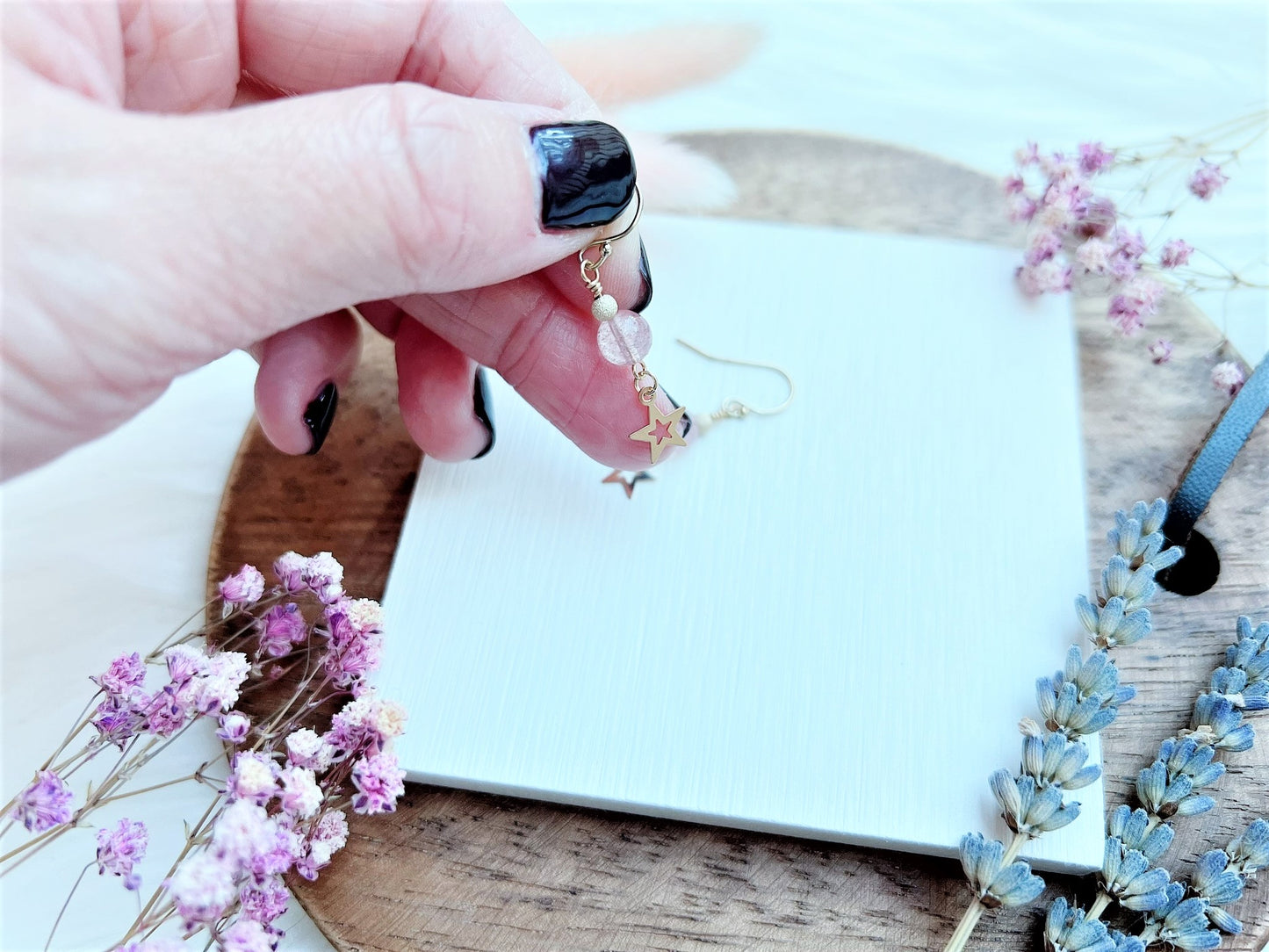 Strawberry Quartz Earrings with Star Charm