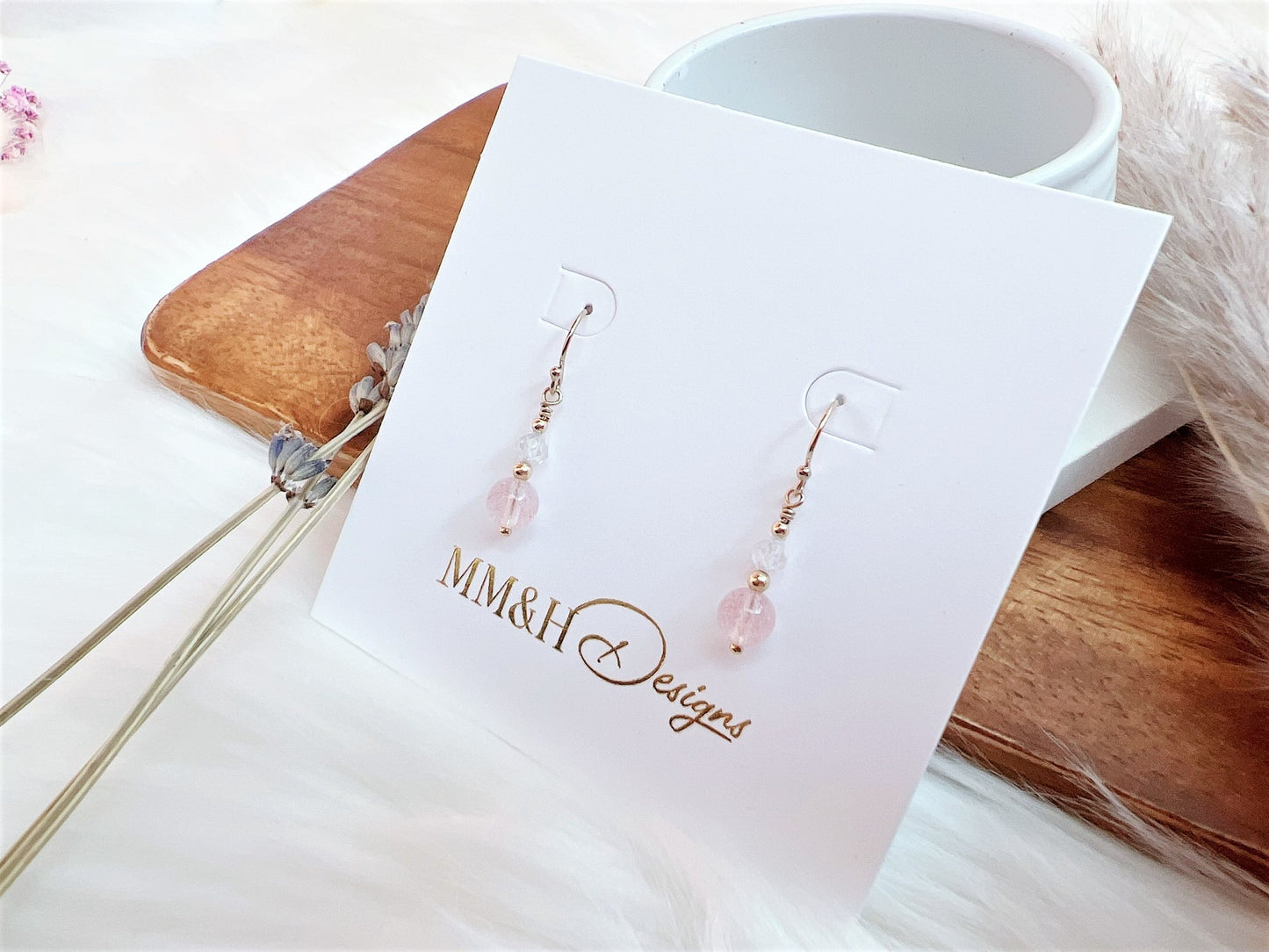 Strawberry Quartz and White Zircon Earrings