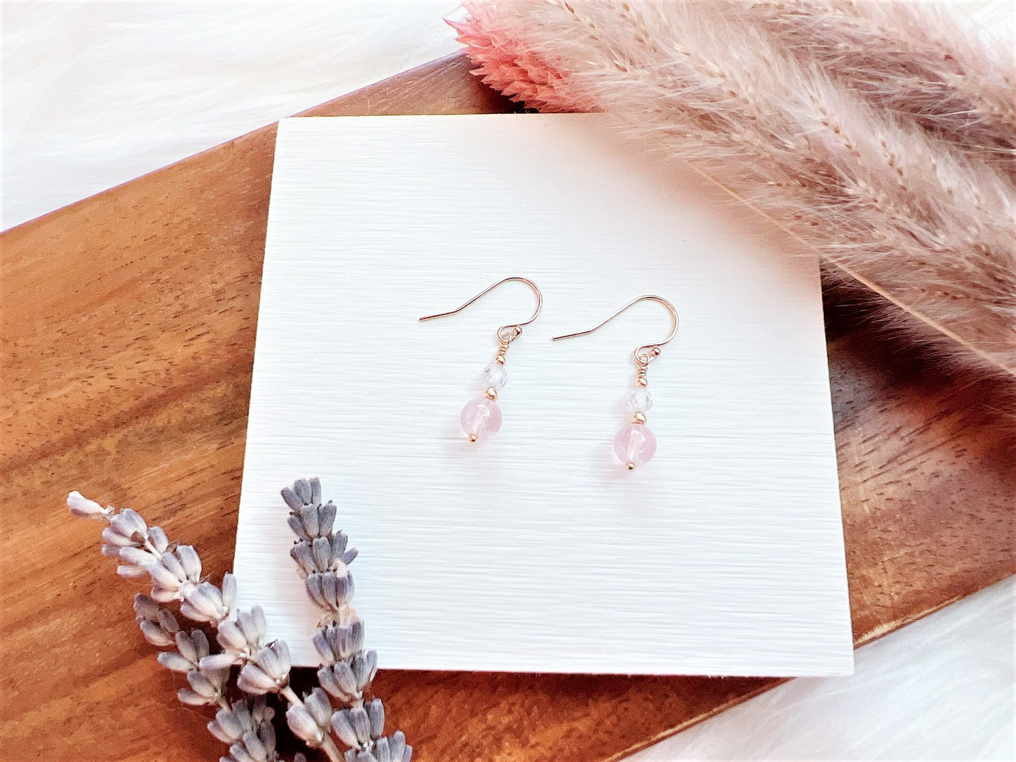 Strawberry Quartz and White Zircon Earrings