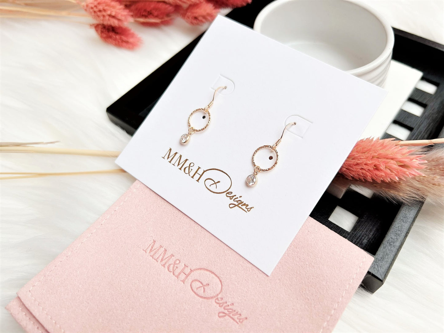 Textured Round Bubble Charm with Cubic Zirconia Earrings