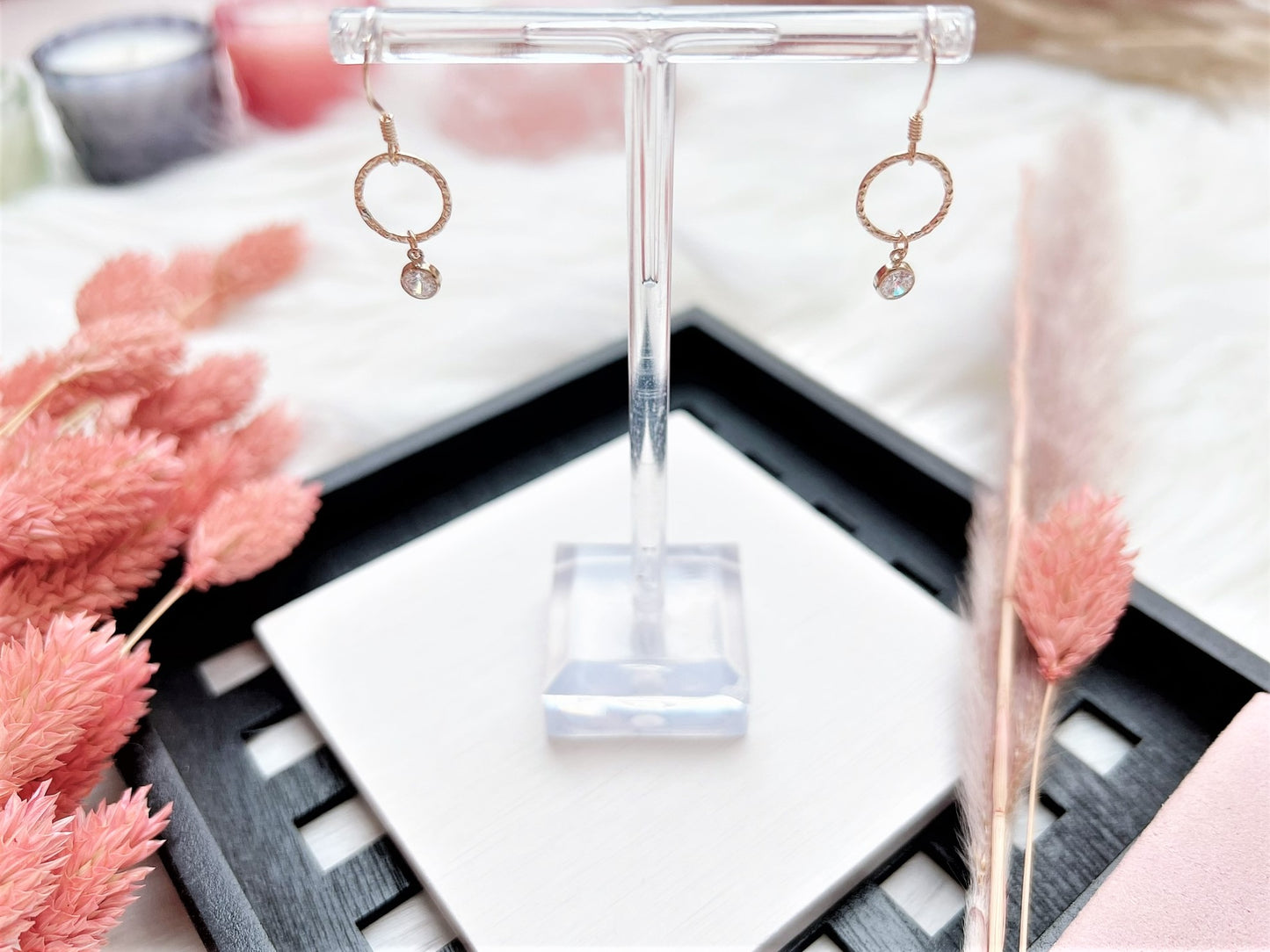Textured Round Bubble Charm with Cubic Zirconia Earrings