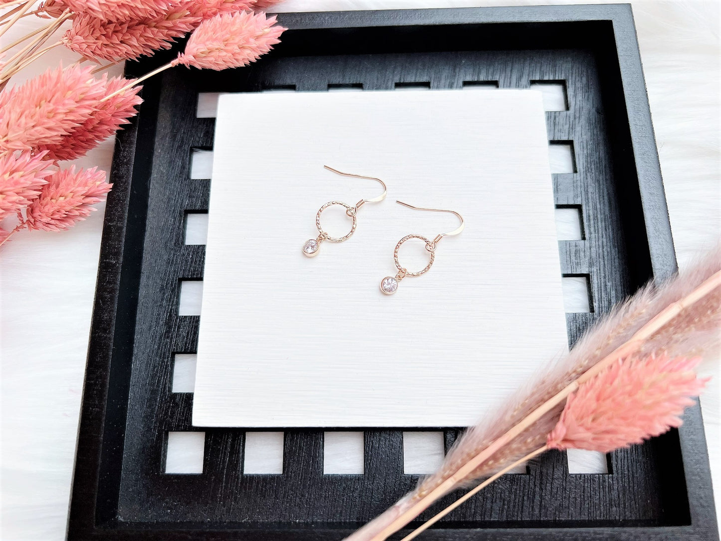 Textured Round Bubble Charm with Cubic Zirconia Earrings