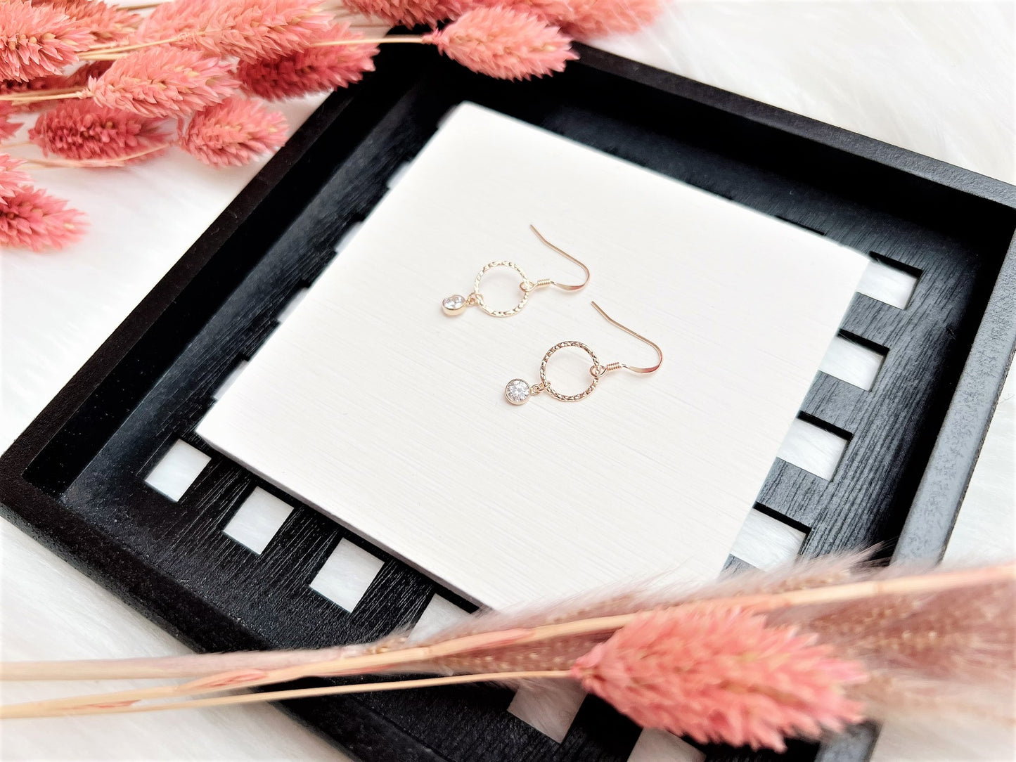 Textured Round Bubble Charm with Cubic Zirconia Earrings