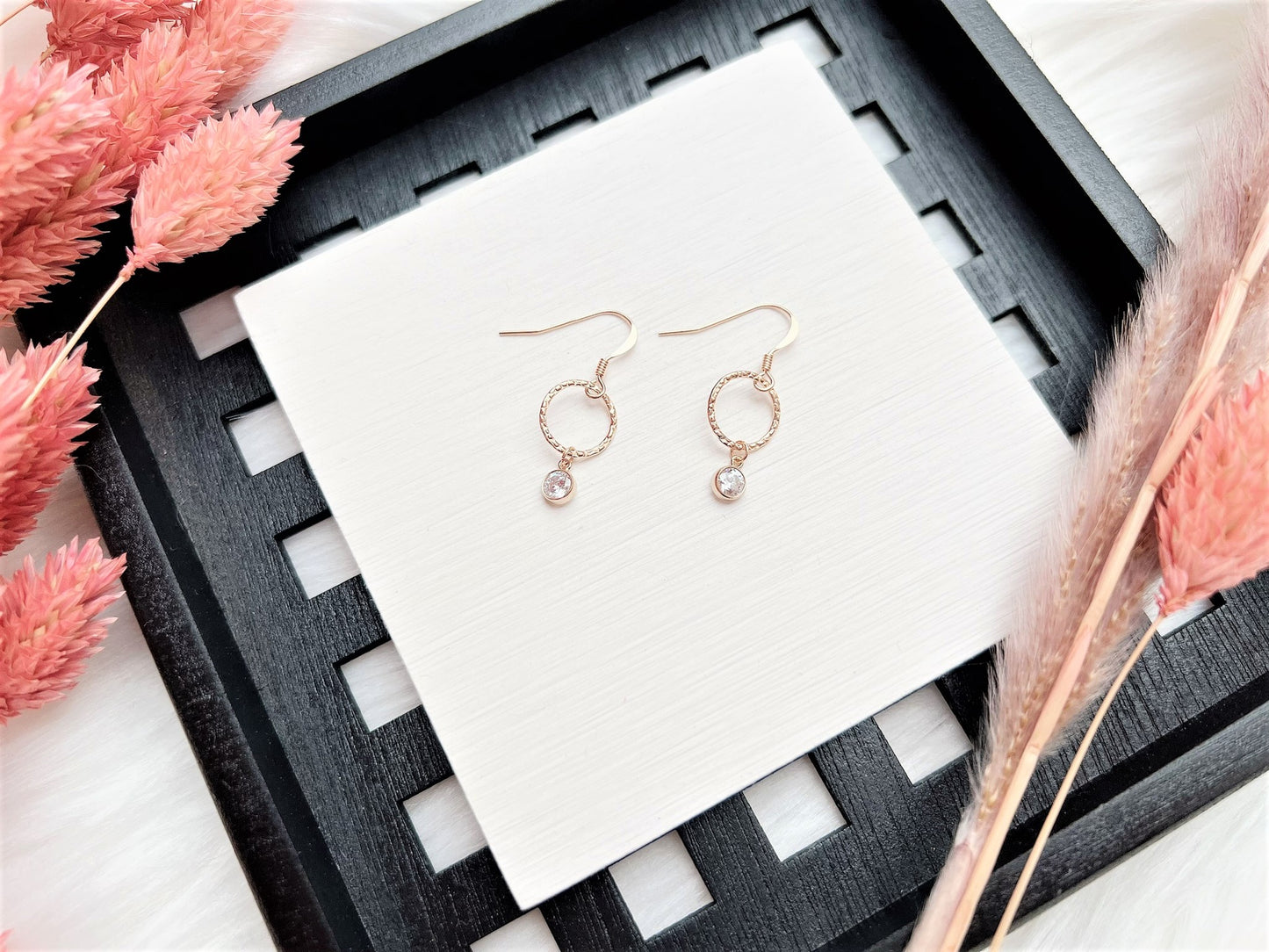 Textured Round Bubble Charm with Cubic Zirconia Earrings