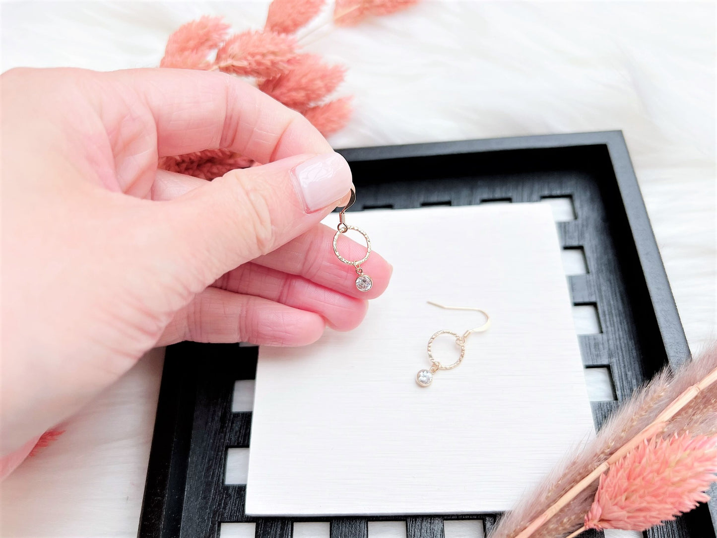 Textured Round Bubble Charm with Cubic Zirconia Earrings