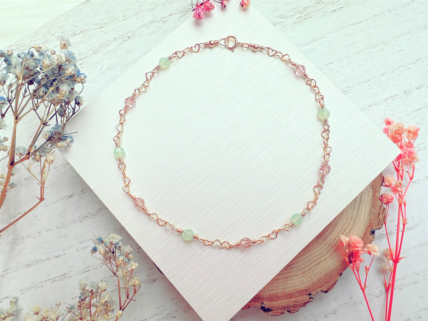 Crystal Gold Heart Chain Anklet