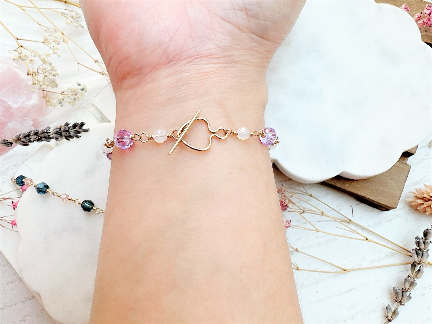 Crystal Bracelet with Heart Toggle Clasp