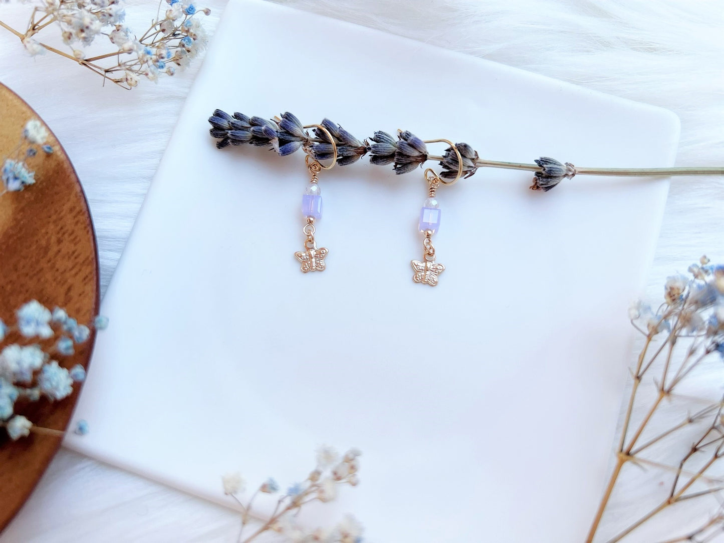 Crystal Cube Earrings with Butterfly Charm