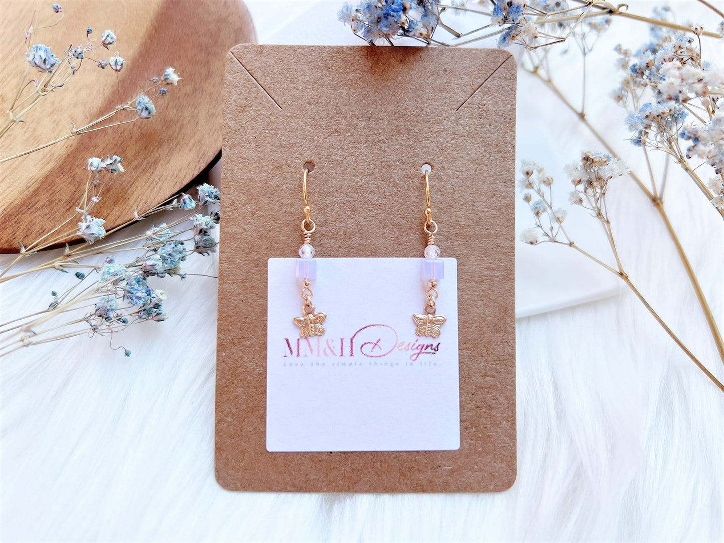 Crystal Cube Earrings with Butterfly Charm