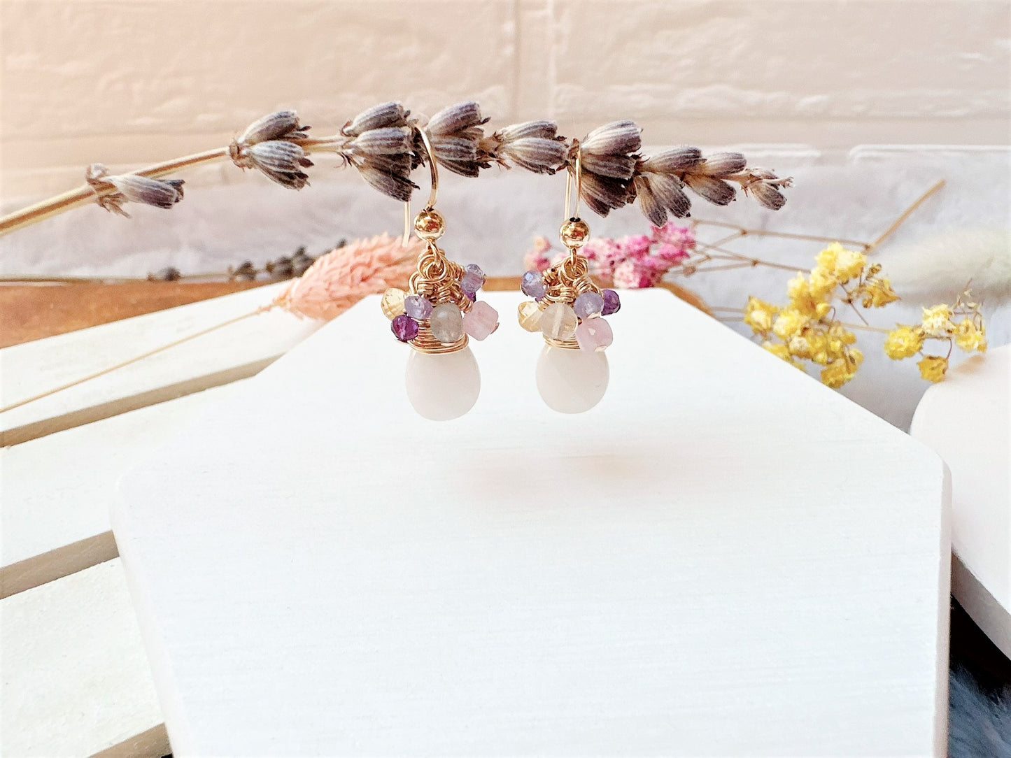 Moonstone and Mini Gemstone Cluster Earrings