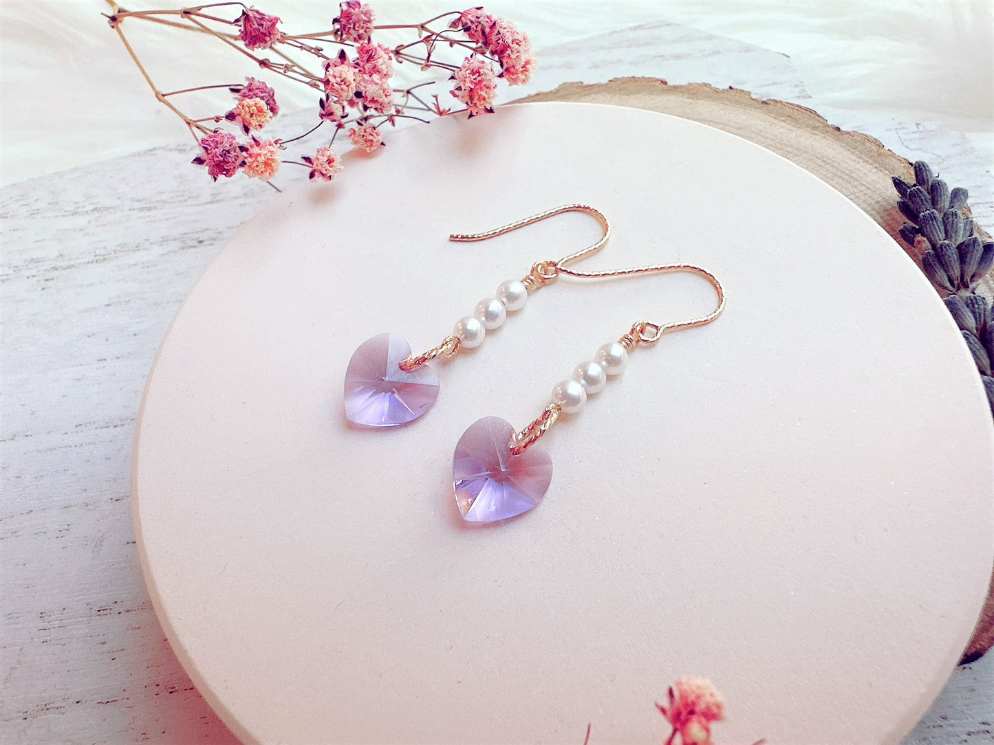 Crystal Heart and Mini Freshwater Pearl Earrings