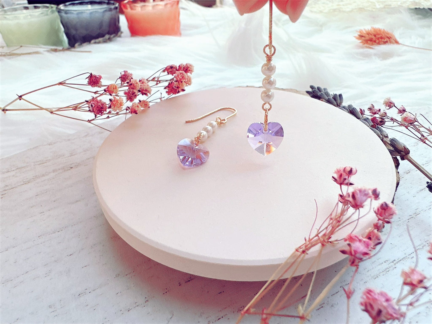 Crystal Heart and Mini Freshwater Pearl Earrings