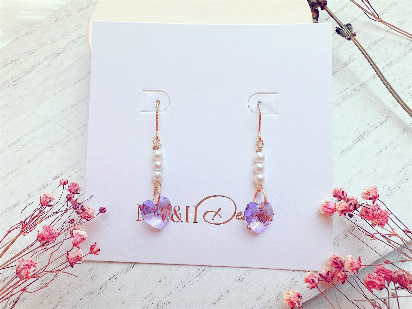 Crystal Heart and Mini Freshwater Pearl Earrings