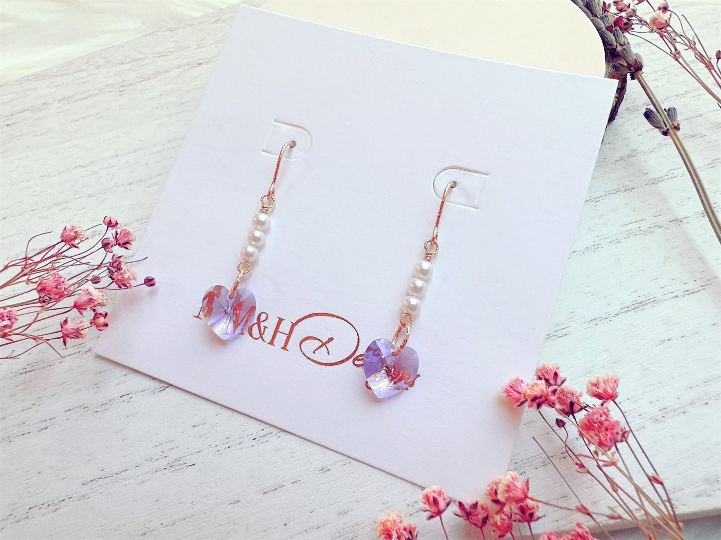 Crystal Heart and Mini Freshwater Pearl Earrings
