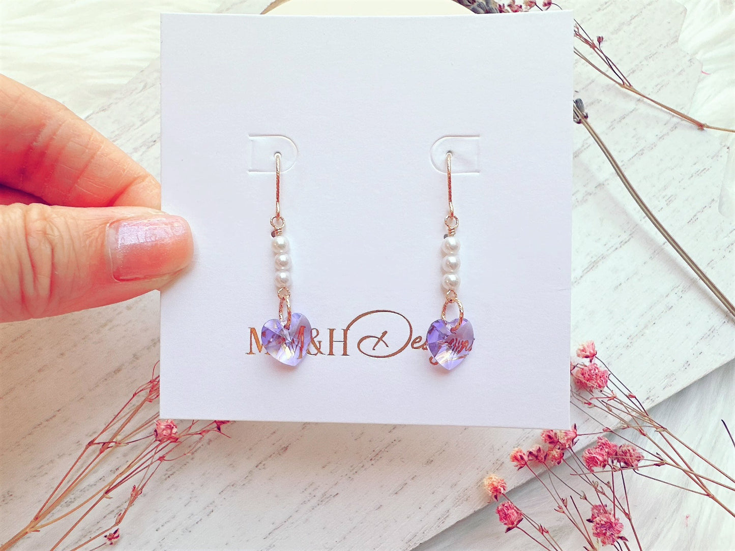 Crystal Heart and Mini Freshwater Pearl Earrings