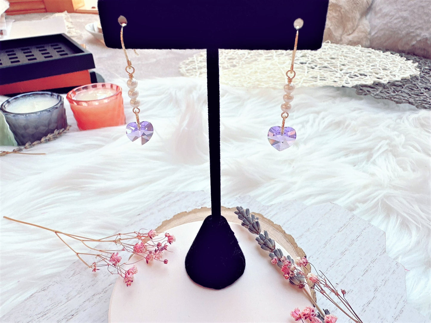 Crystal Heart and Mini Freshwater Pearl Earrings