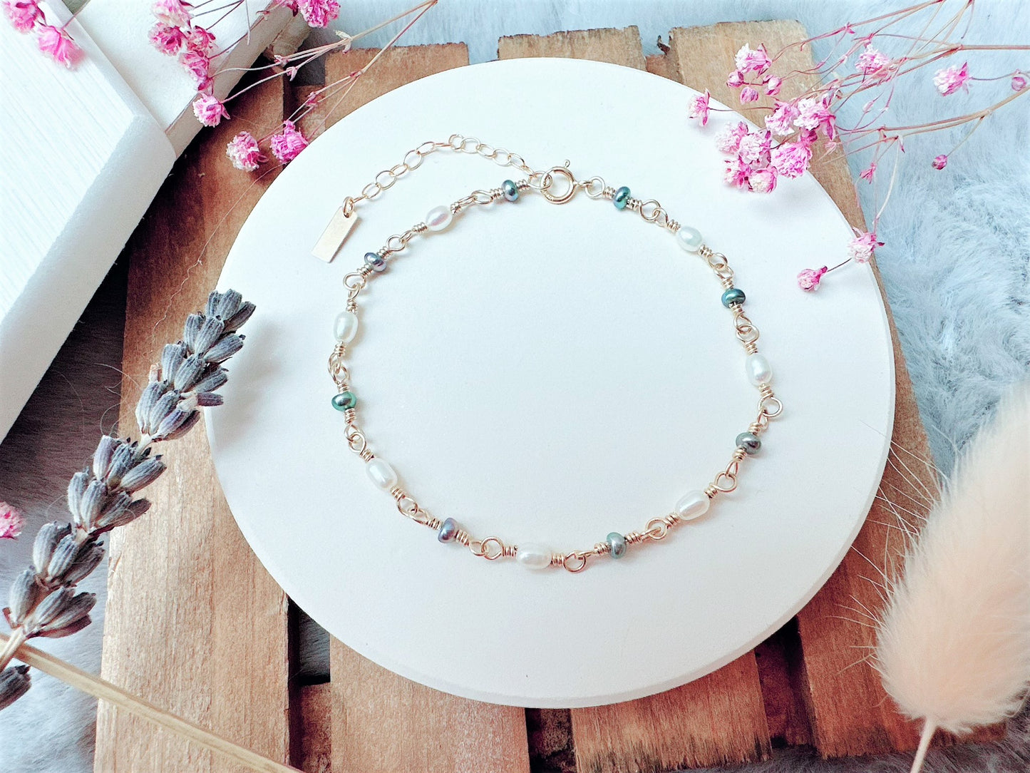 White and Peacock Freshwater Pearl Bracelet