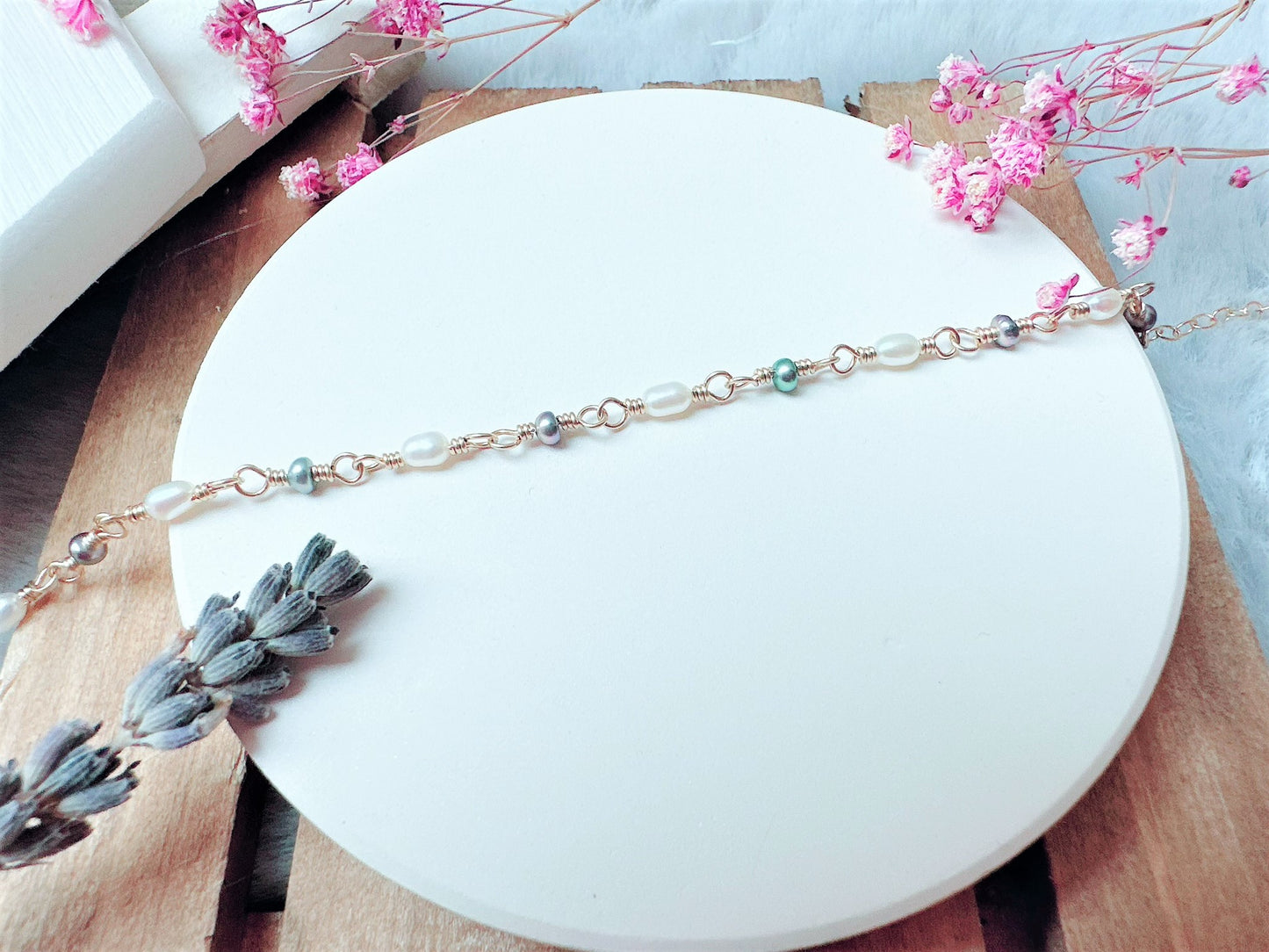 White and Peacock Freshwater Pearl Bracelet