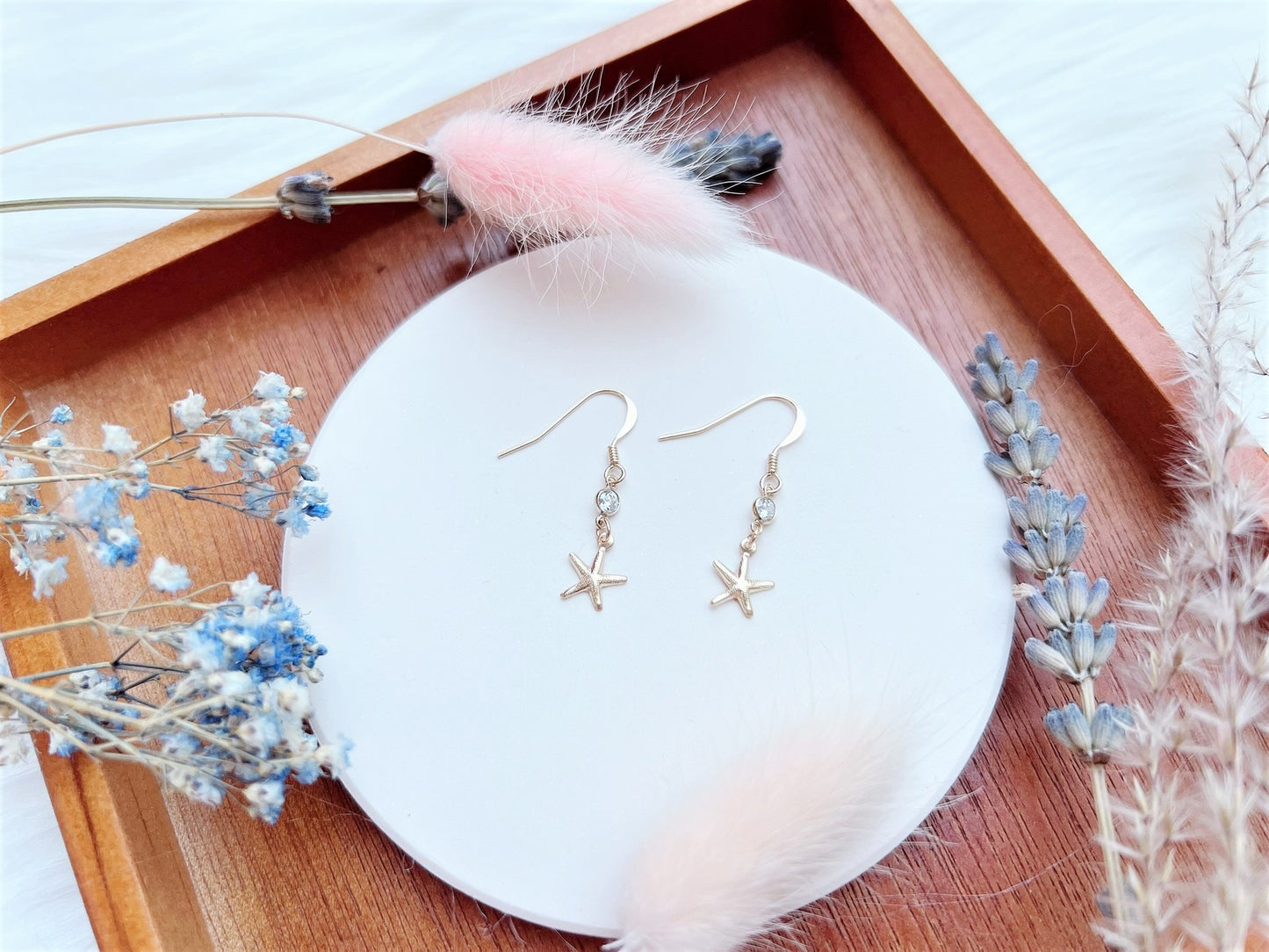 Cubic Zirconia and Starfish Charm Earrings