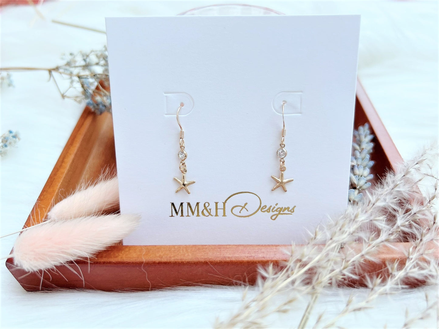 Cubic Zirconia and Starfish Charm Earrings