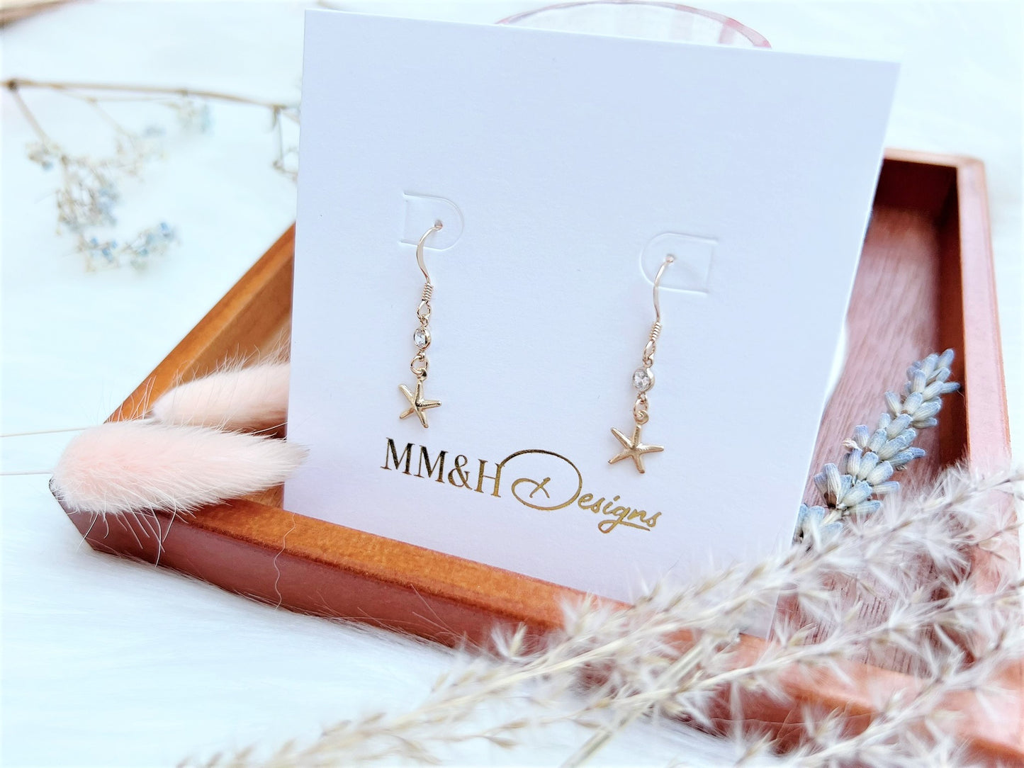 Cubic Zirconia and Starfish Charm Earrings