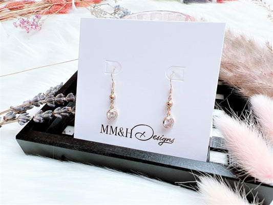 Clear Cubic Zirconia and Gold Bead Earrings