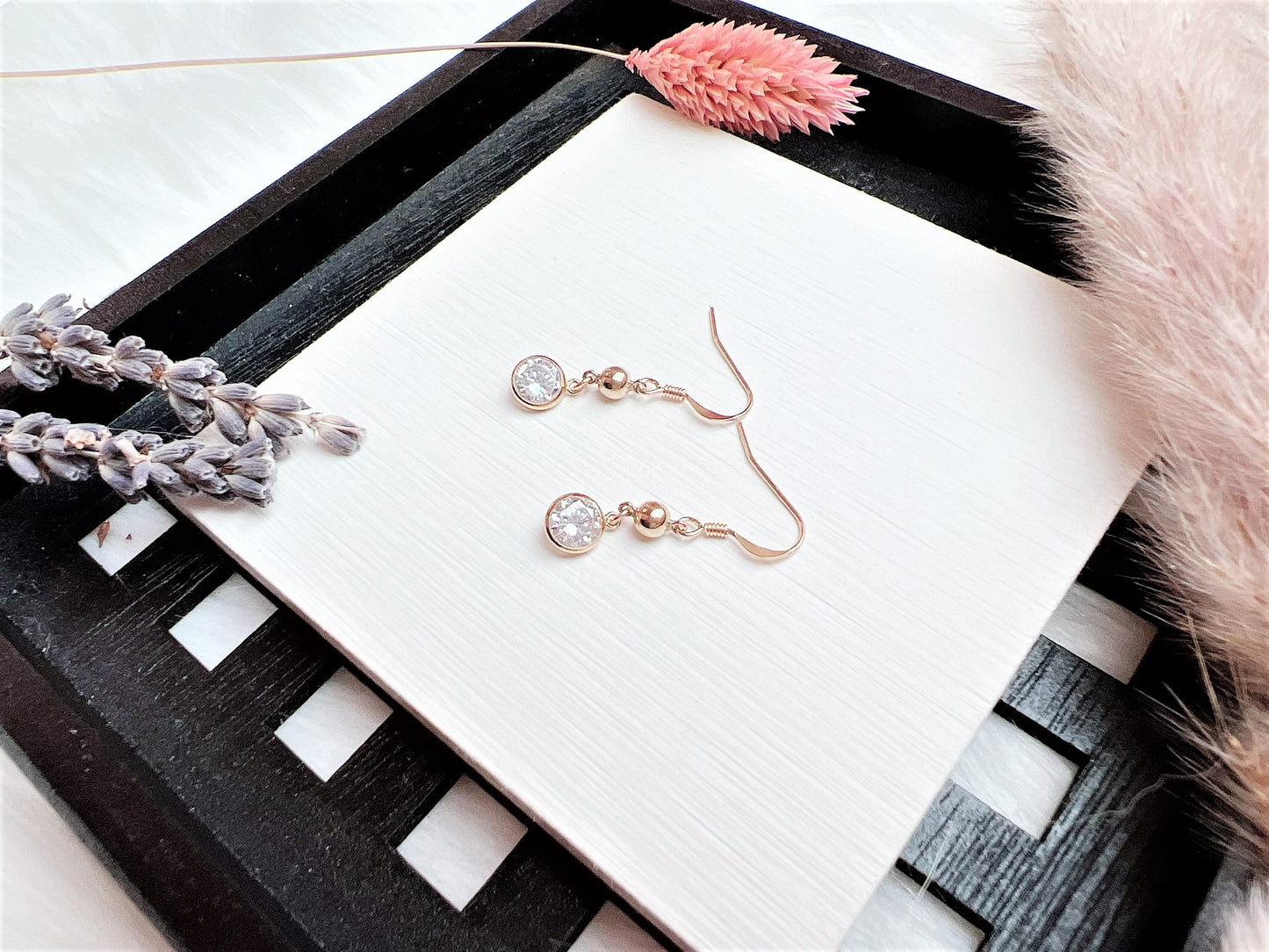 Clear Cubic Zirconia and Gold Bead Earrings