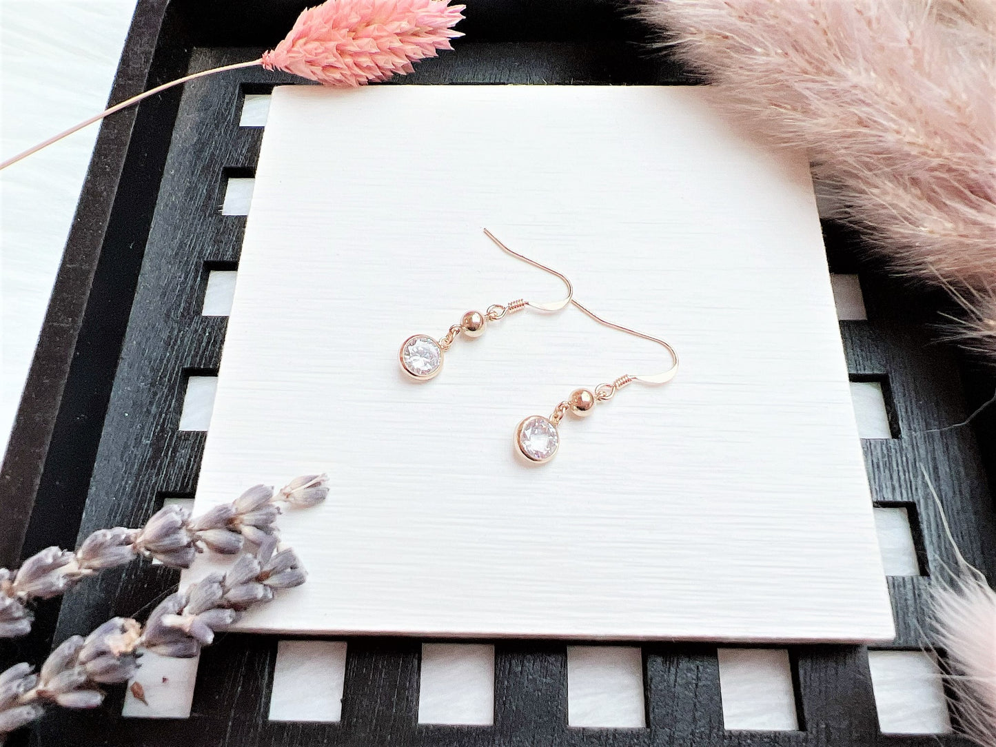 Clear Cubic Zirconia and Gold Bead Earrings