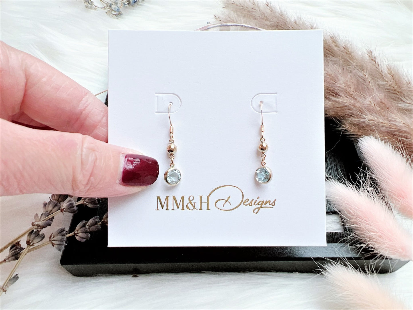 Sky Blue Topaz and Gold Bead Earrings