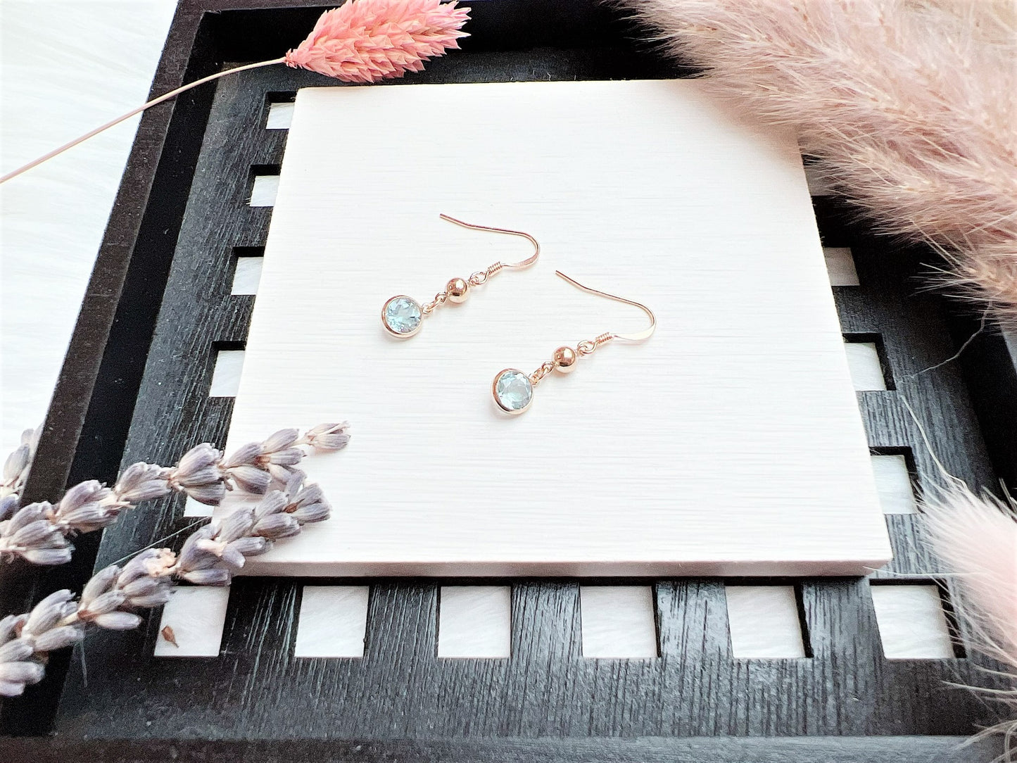 Sky Blue Topaz and Gold Bead Earrings