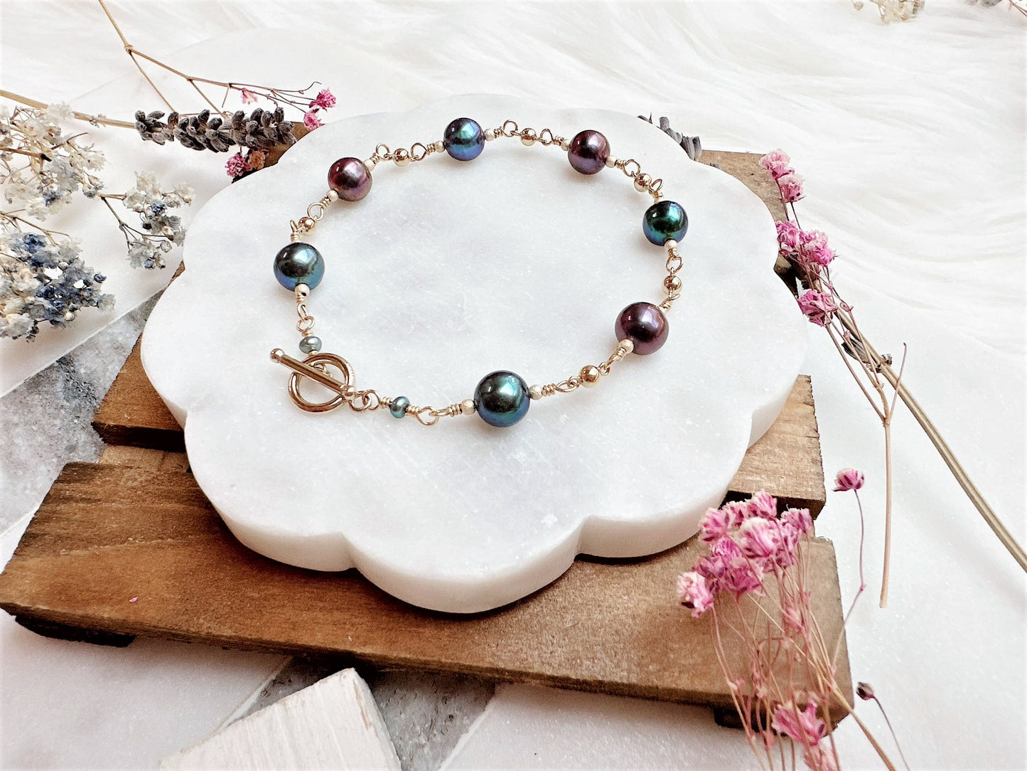 Rainbow Peacock Freshwater Pearl Bracelet