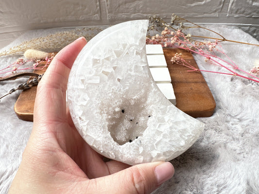 Agate Moon with Druzy