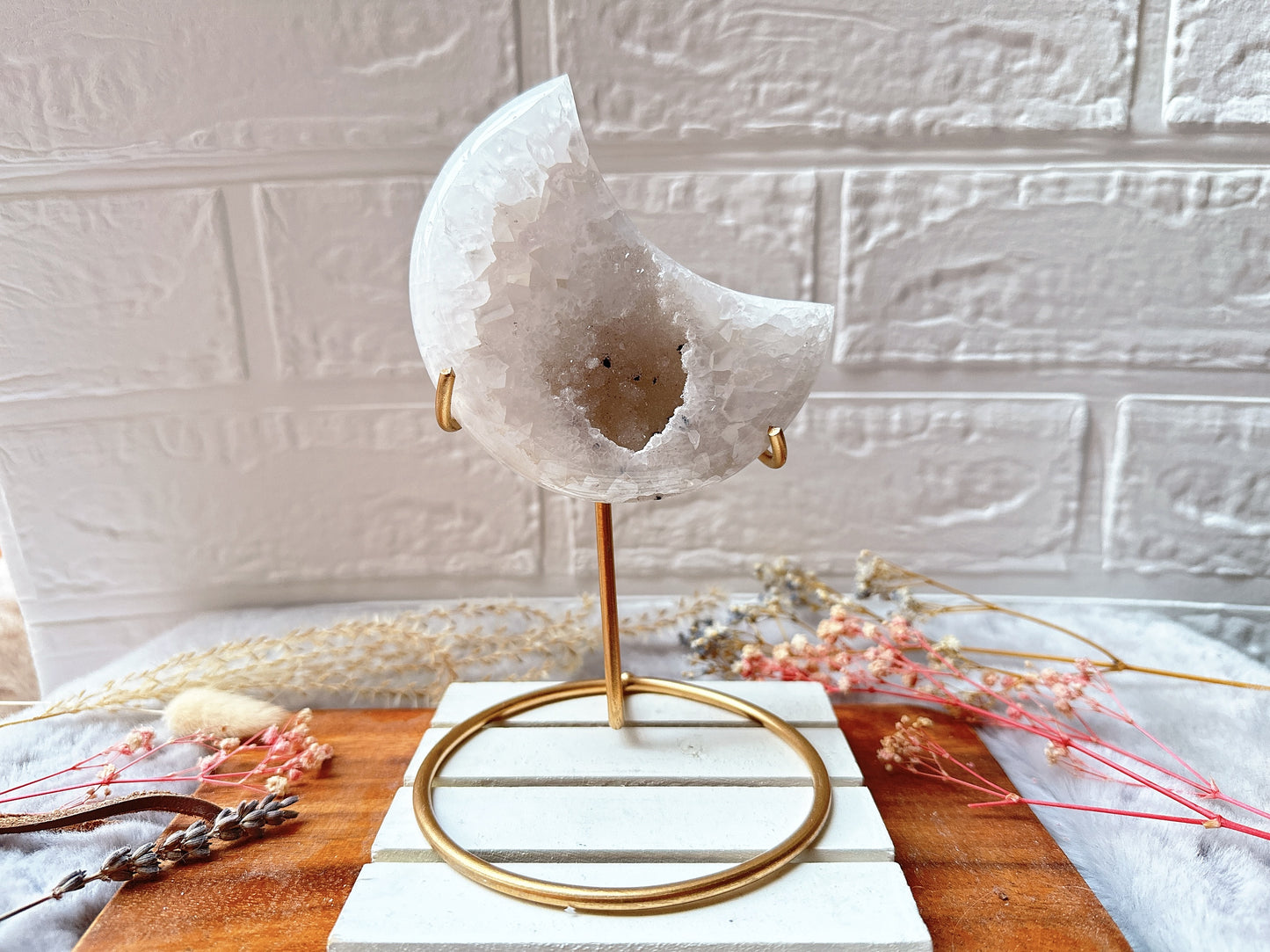 Agate Moon with Druzy