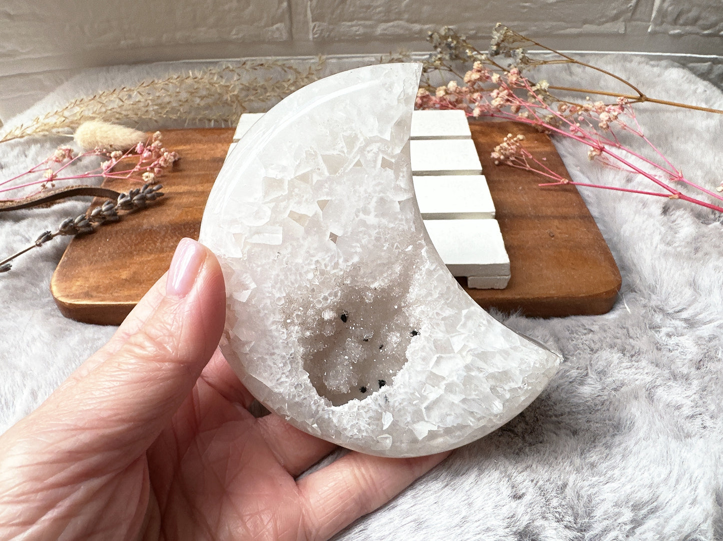 Agate Moon with Druzy
